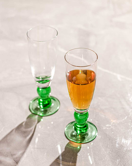 Swirl Green Champagne Flutes, Set of Six