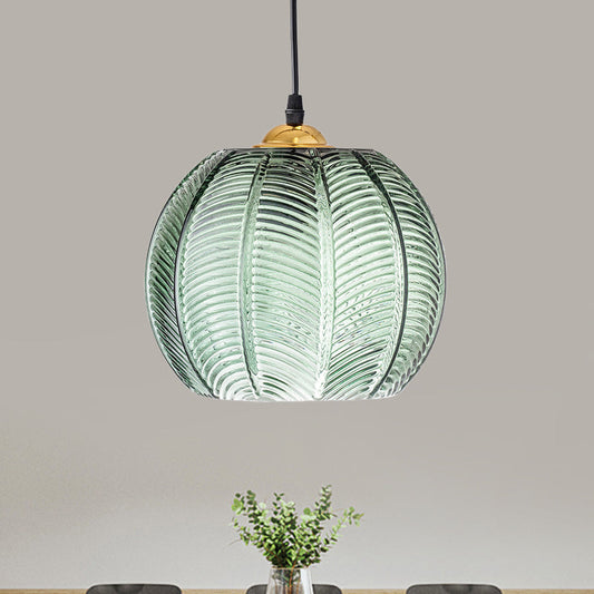 Ribbed Green Glass Pendant Light