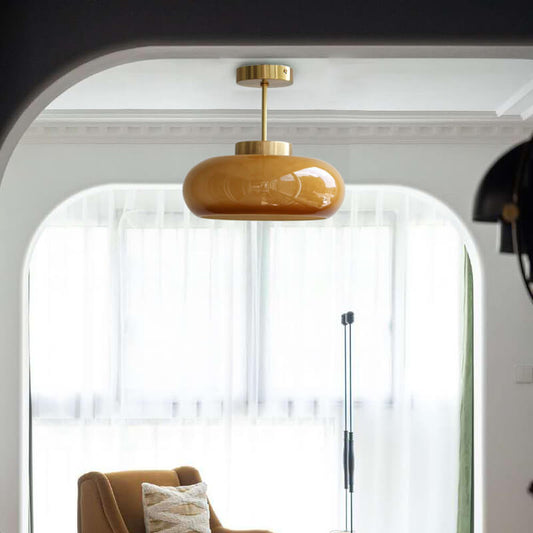 Amber Glass Semi-Flush Ceiling Light