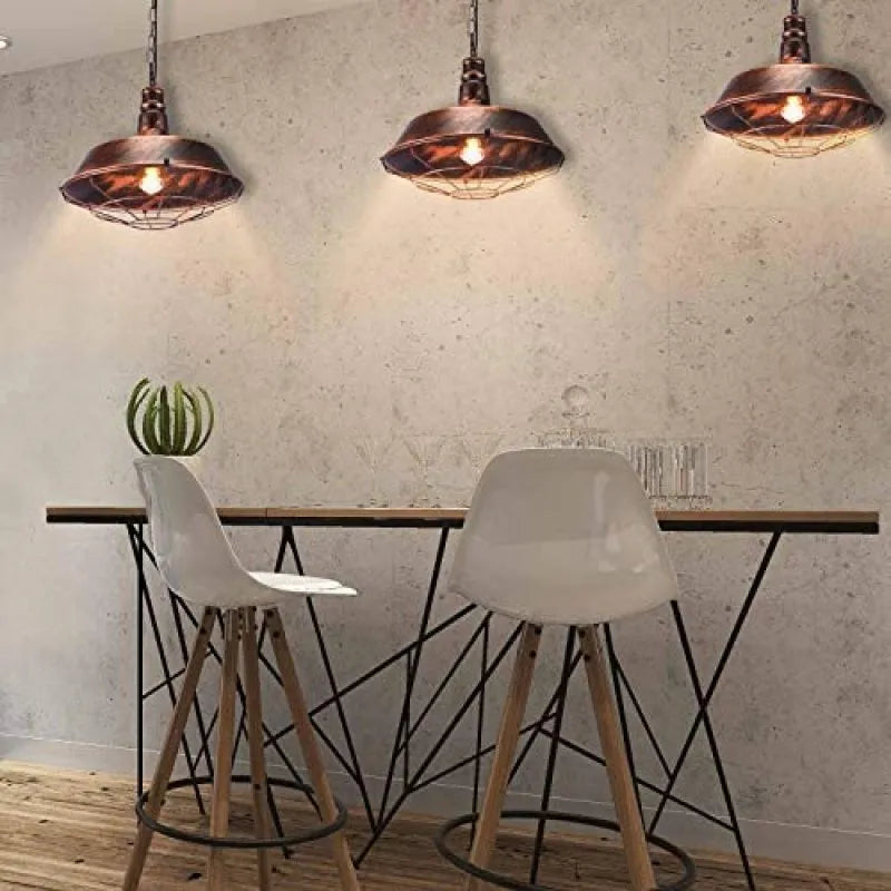 Three Vorden Industrial Cage Pendant Lights installed in restaurant bar area