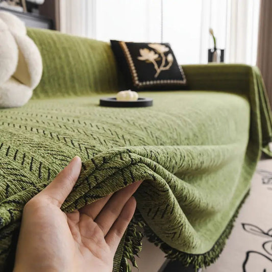 Herringbone Chenille Tassel Sofa Cover