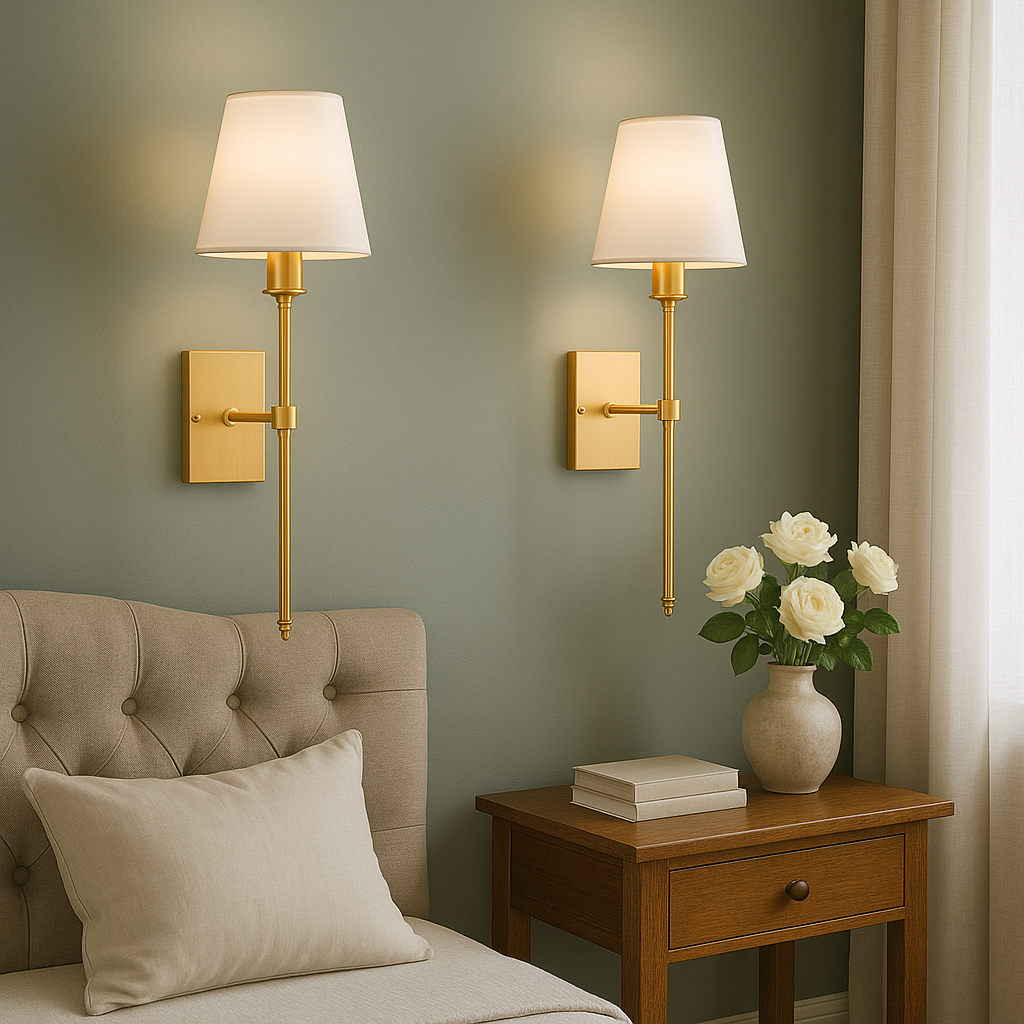 Wall Lamp Pair with Fabric Shades