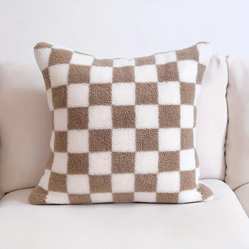 Checkerboard Faux Fur Cushion Cover