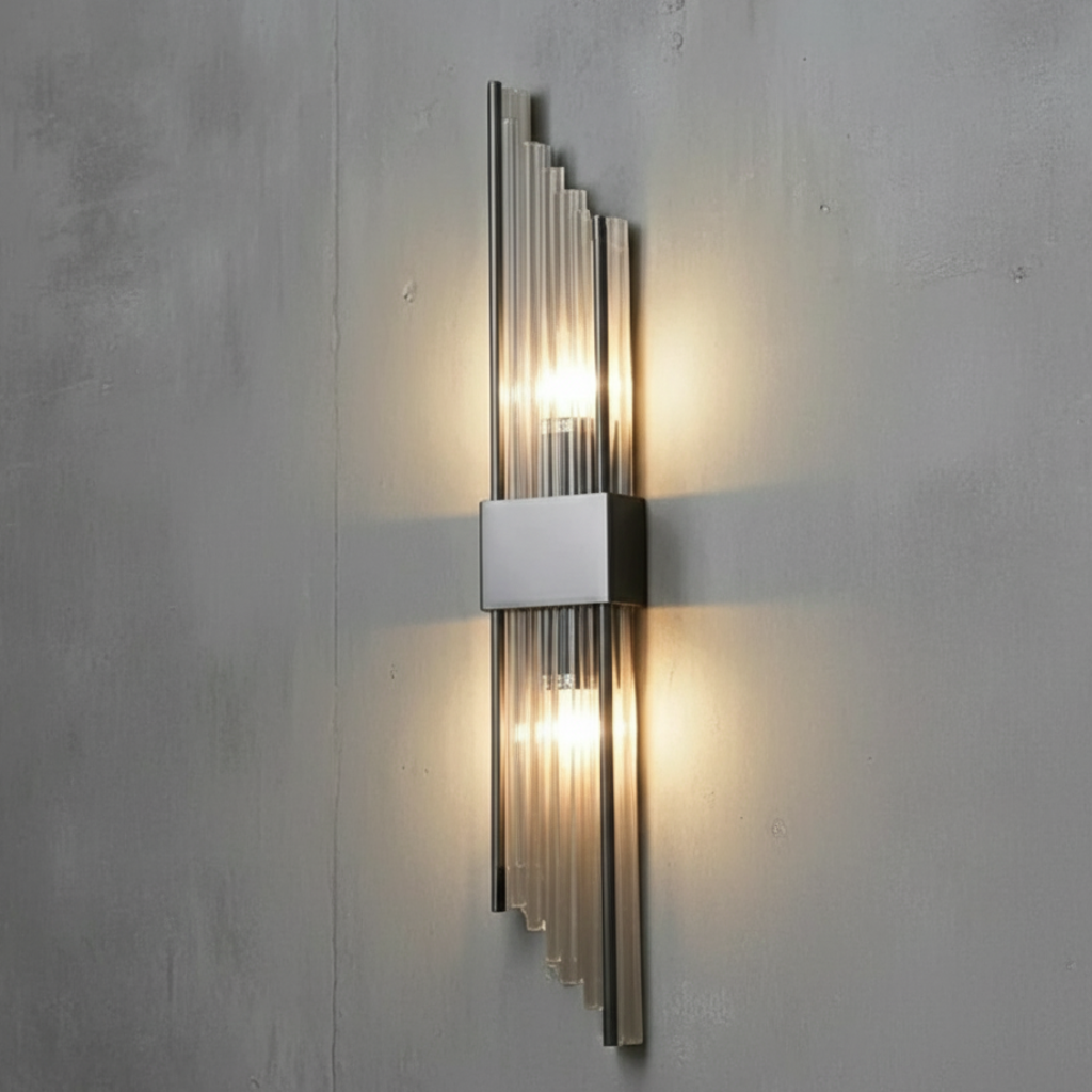 Crystal sconce beside mirror