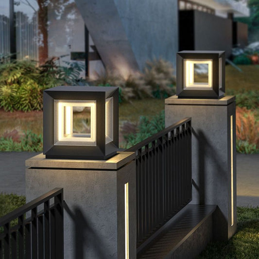 Dravo Black Aluminium Cube Outdoor Pillar Light