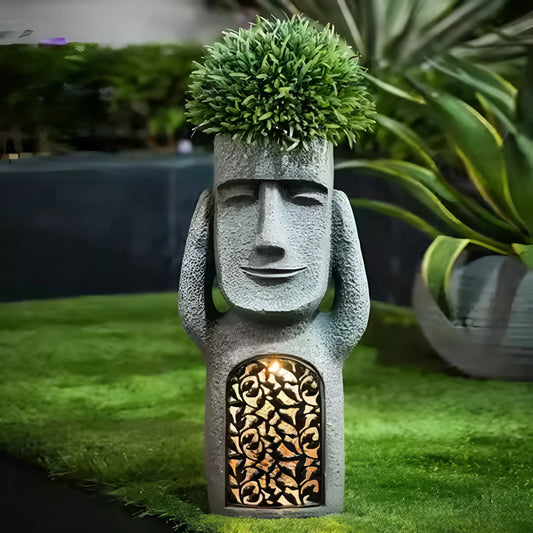 Sculpted Face Solar Planter