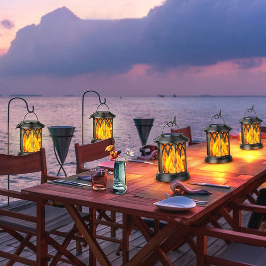 Solar Flame Effect Lanterns, Pair