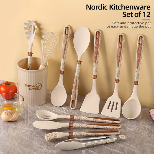 Silicone and Wood Utensil Set, 12 Piece