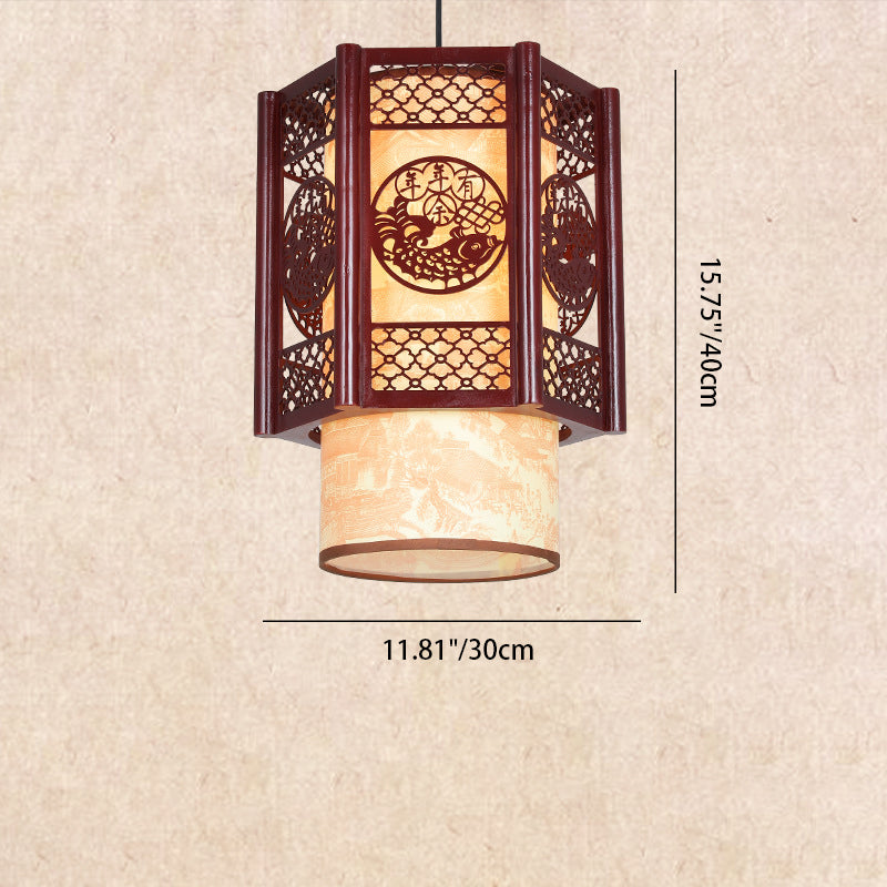 Carved Fish Lantern Pendant Light 40cm