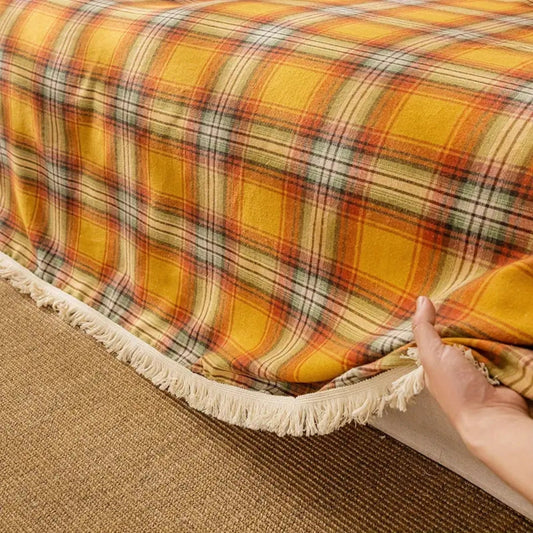 Chestnut Plaid Quilted Sofa Cover