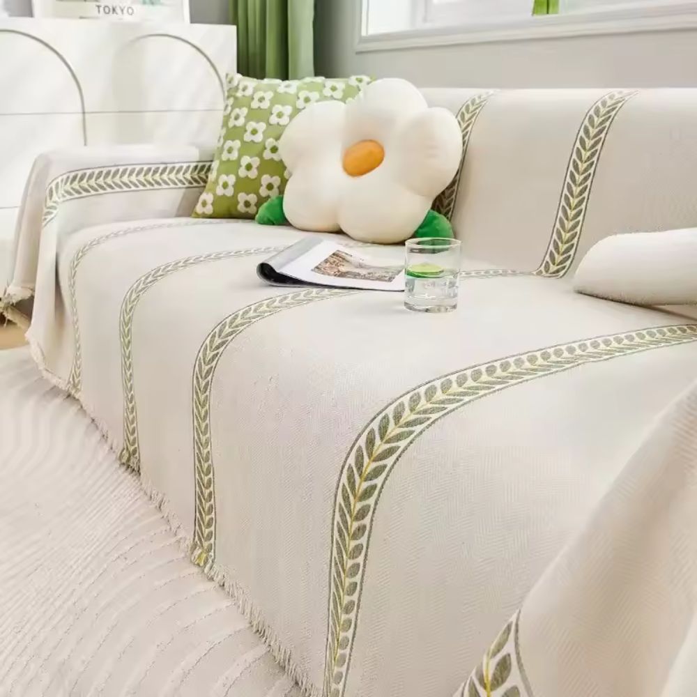 Leaf Print Chenille Sofa Cover