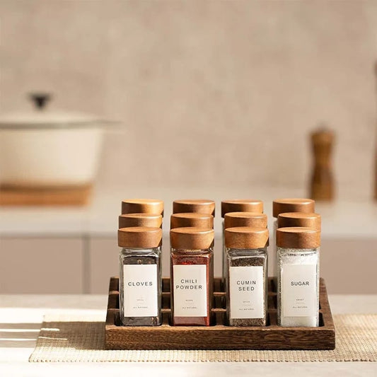 Twelve-Piece Glass Spice Jar Set