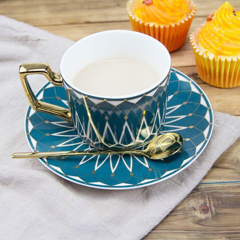 Square Retro Bone China Cup and Saucer