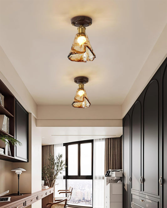 Orva Amber Glass Semi-Flush Ceiling Light