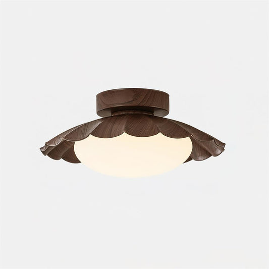 Wynto Scalloped Walnut Flush Ceiling Light