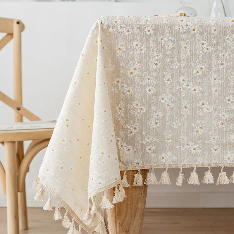 Embroidered Daisy Cotton Tablecloth
