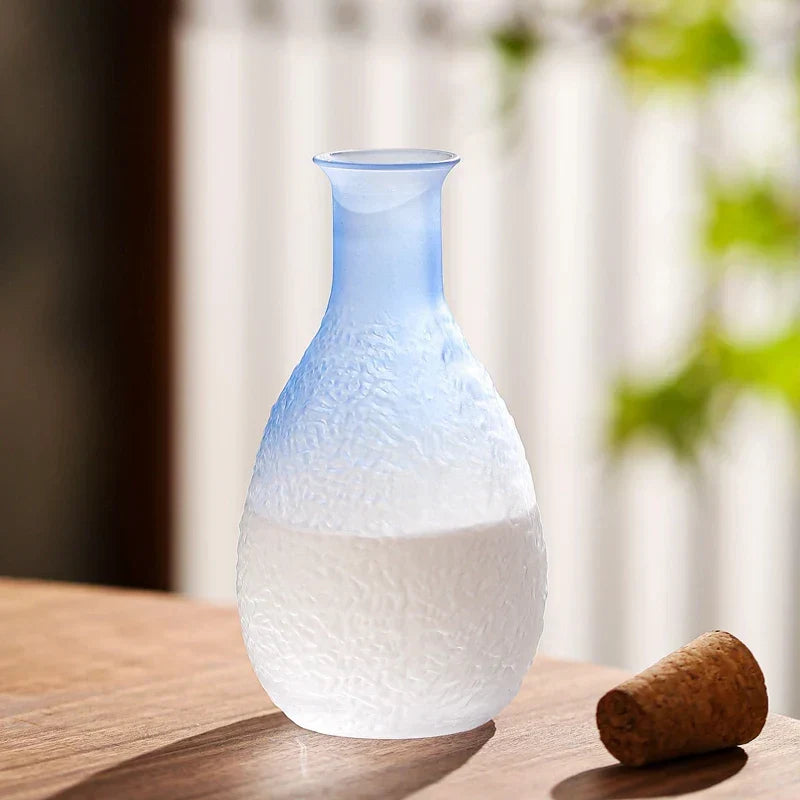 Ombre Blue Glass Sake Cups and Carafe