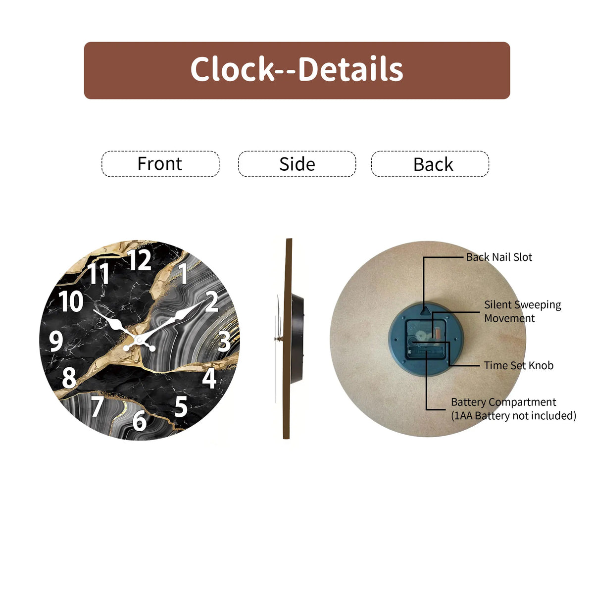Marble-Face Wooden Wall Clock
