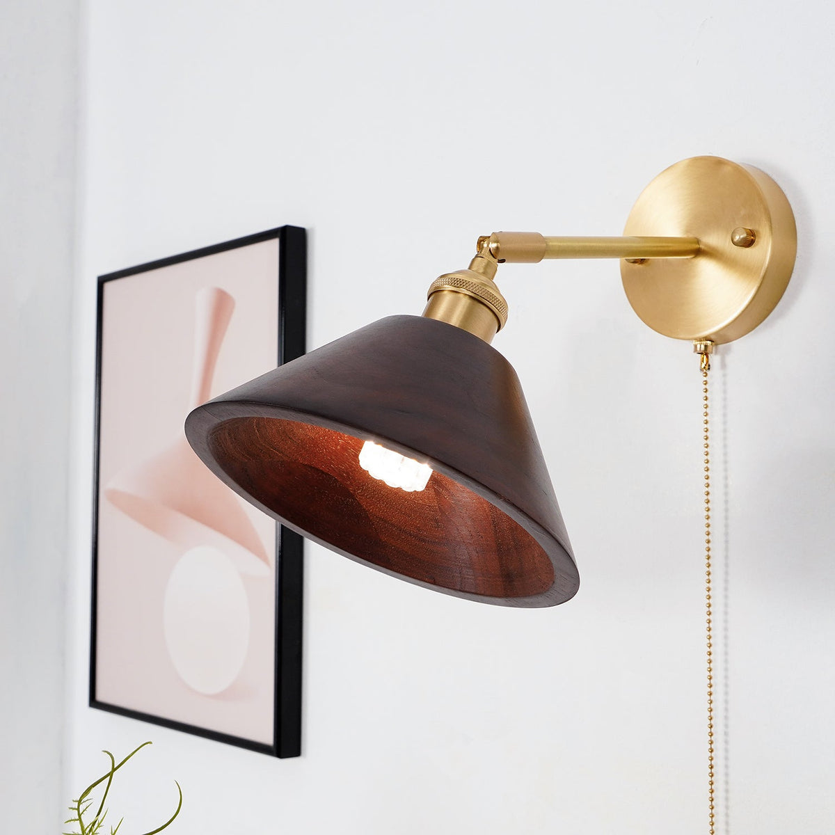 Kova Walnut Cone Pull-Chain Wall Light