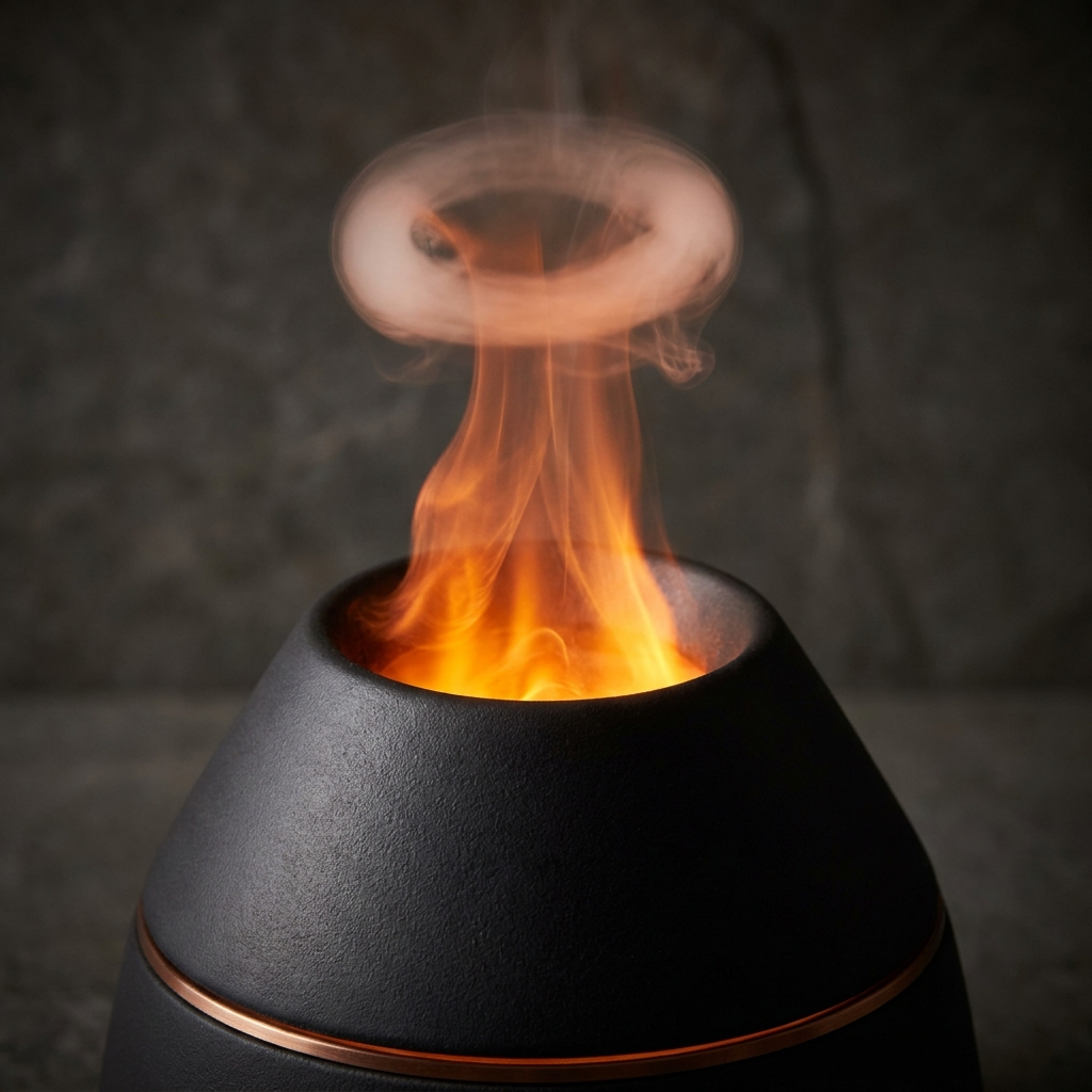 Volcano diffuser flame and smoke ring detail