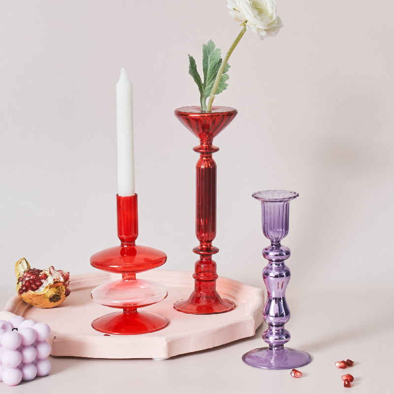 Cherry Red Glass Candle Holders and Vases