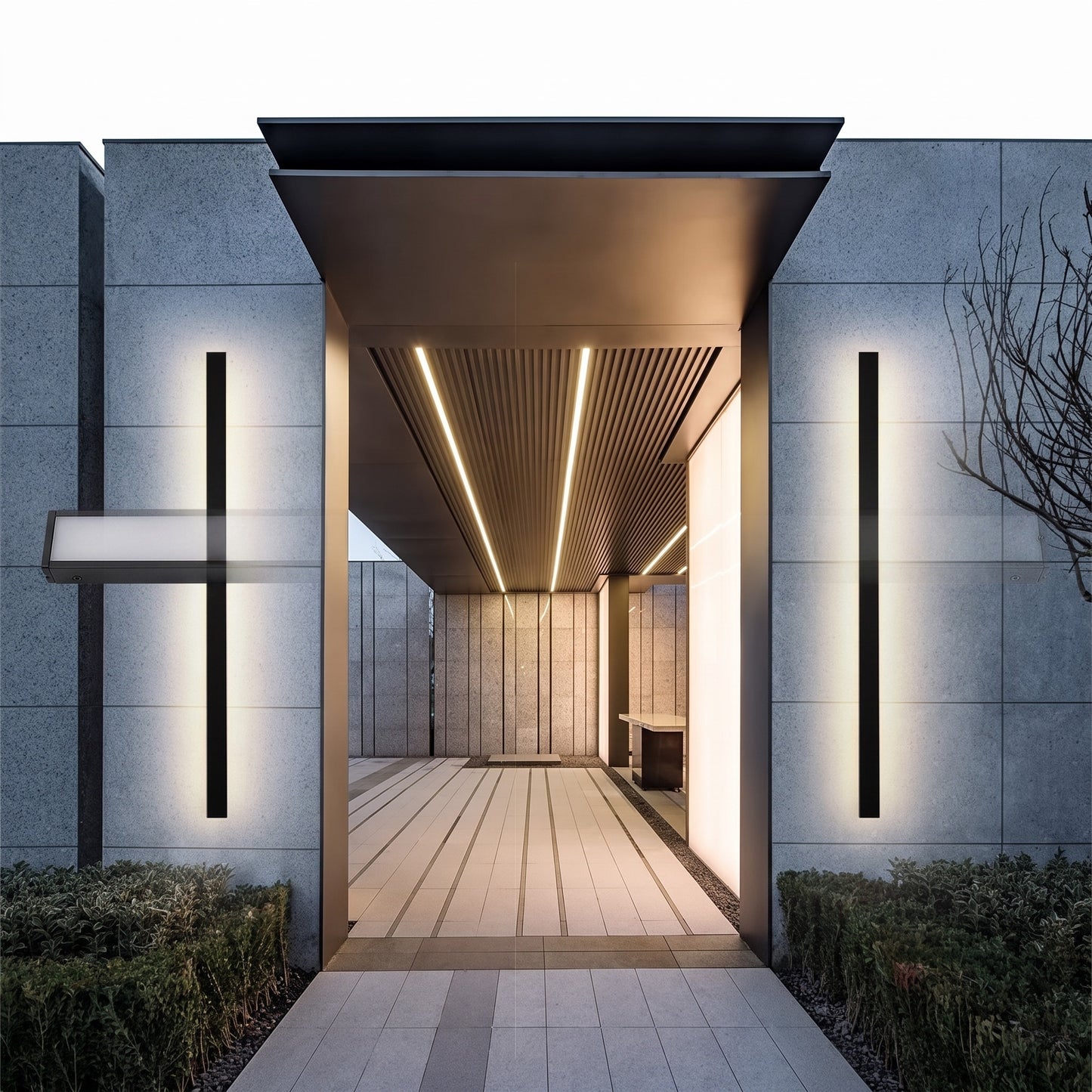 Sela linear wall lights at a modern entrance