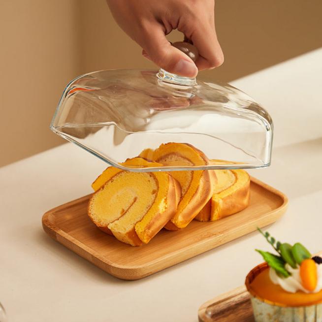 Wood and Glass Butter Dish 18cm