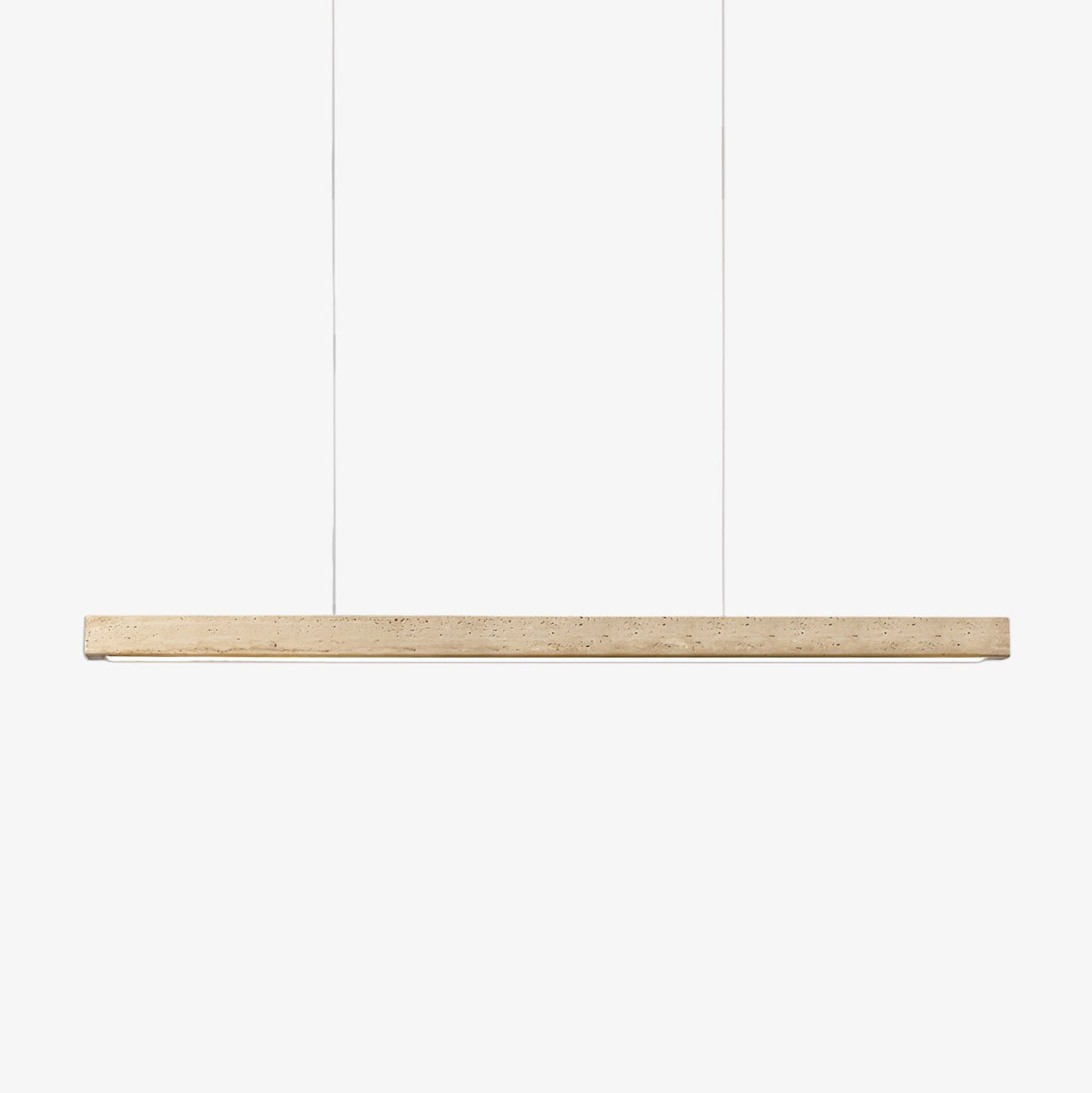 Sonvel travertine linear pendant light on a plain white background showing the full 80cm stone bar