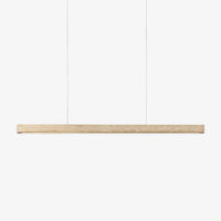 Sonvel travertine linear pendant light on a plain white background showing the full 80cm stone bar