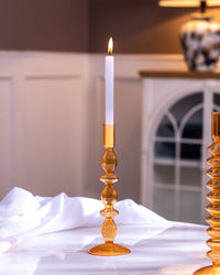 Amber Glass Candlestick Holder 26cm