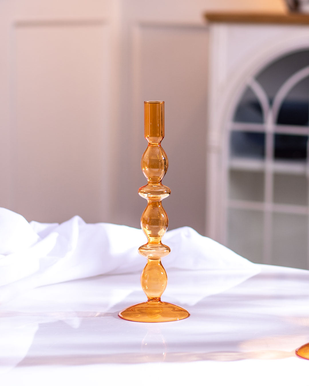 Amber Glass Candlestick Holder 26cm
