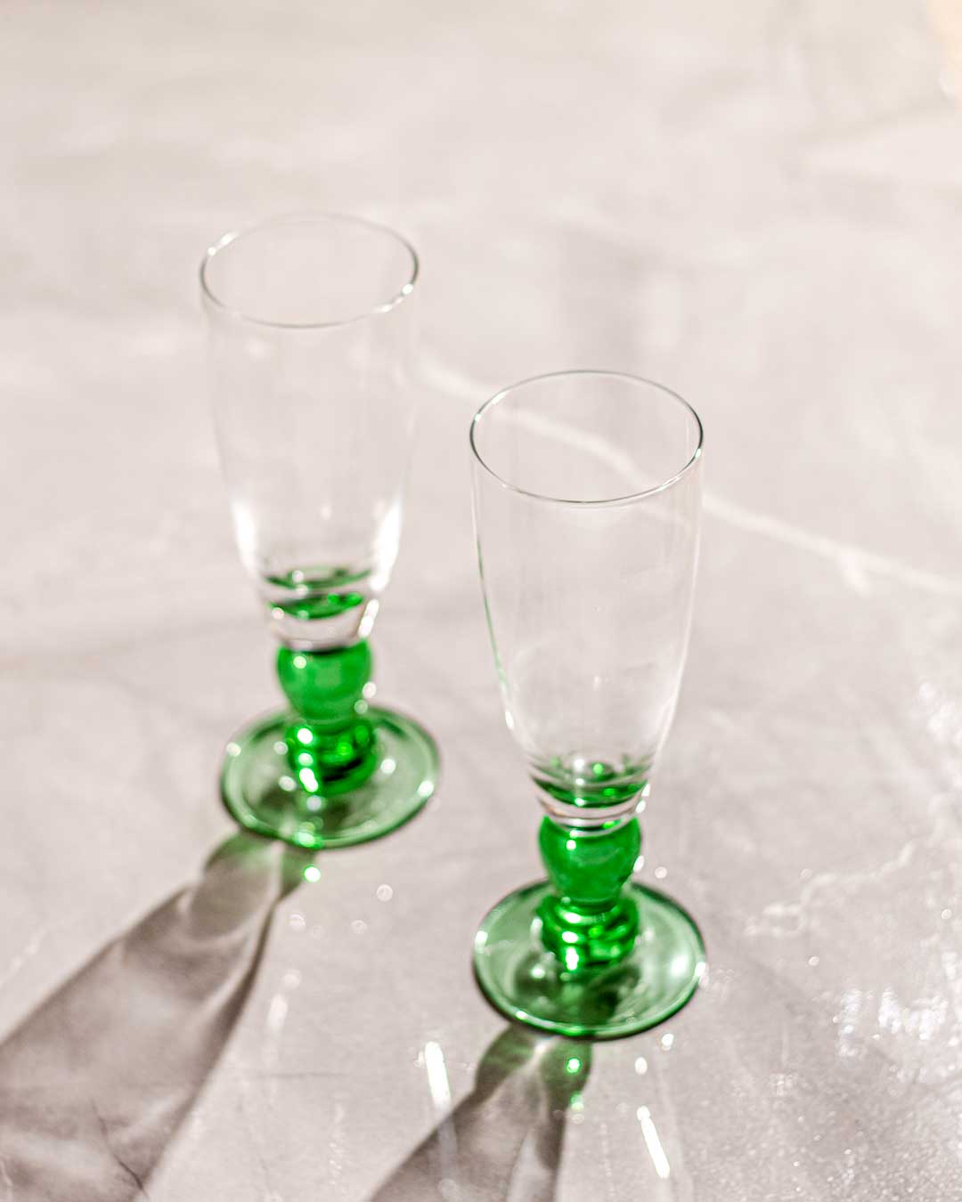 Swirl Green Champagne Flutes, Set of Six