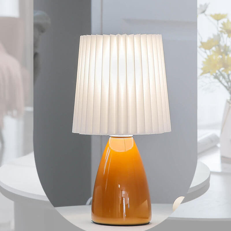 Pleated Shade Glass Base Table Lamp