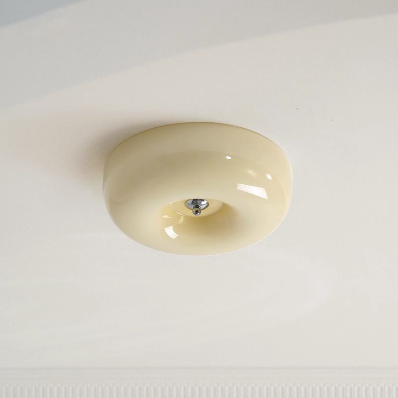 Cando Cream Glass Ceiling Light fitted flush to a white ceiling