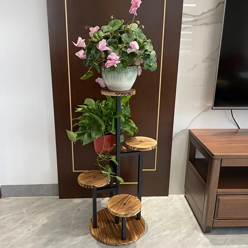 Six-Tier Round Wooden Plant Stand