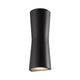 Kestro Torch outdoor wall light in black on a plain white background, tapered tube with angled openings top and bottom