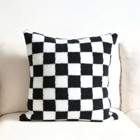 Checkerboard Faux Fur Cushion Cover