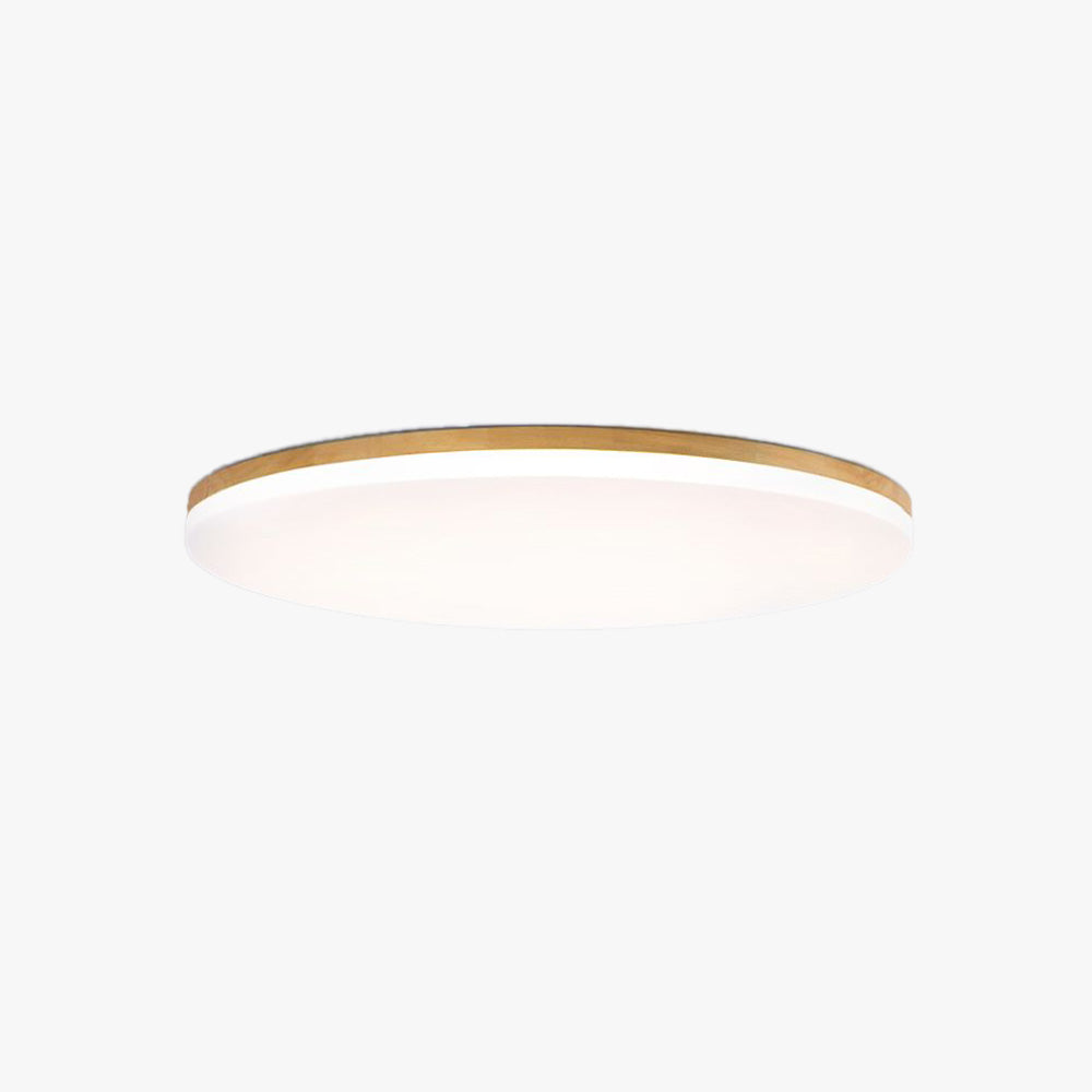 Nolla wood ceiling light, a shallow round acrylic dome with a wood rim, shown on a plain white background