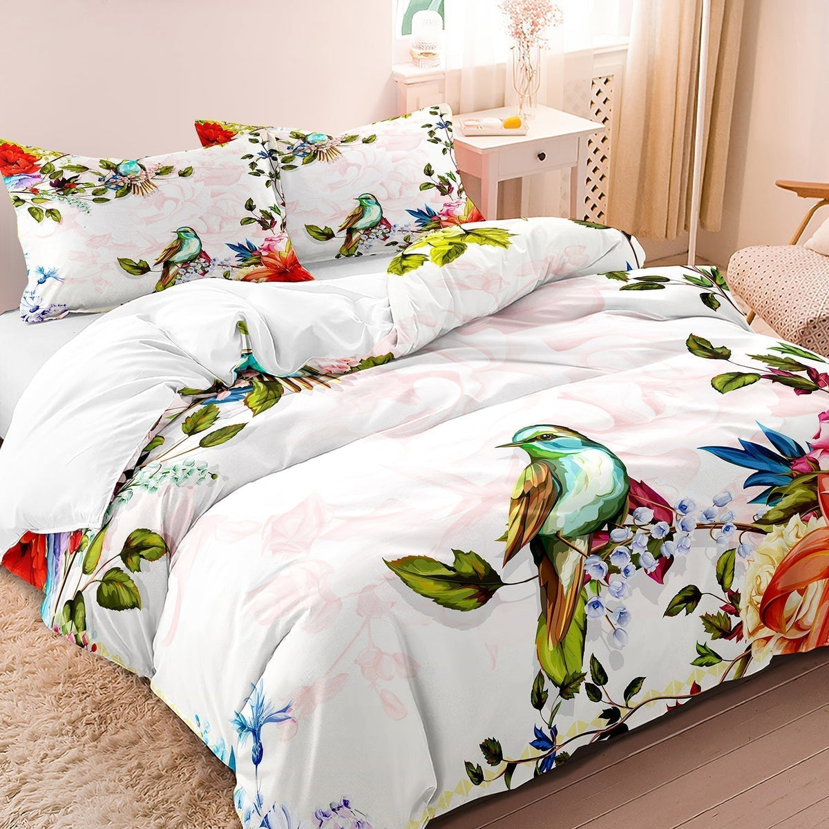 Floral and Bird Cotton Duvet Set