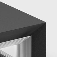 Close up of the overhanging cap and textured matt black finish of the Dravo pillar light