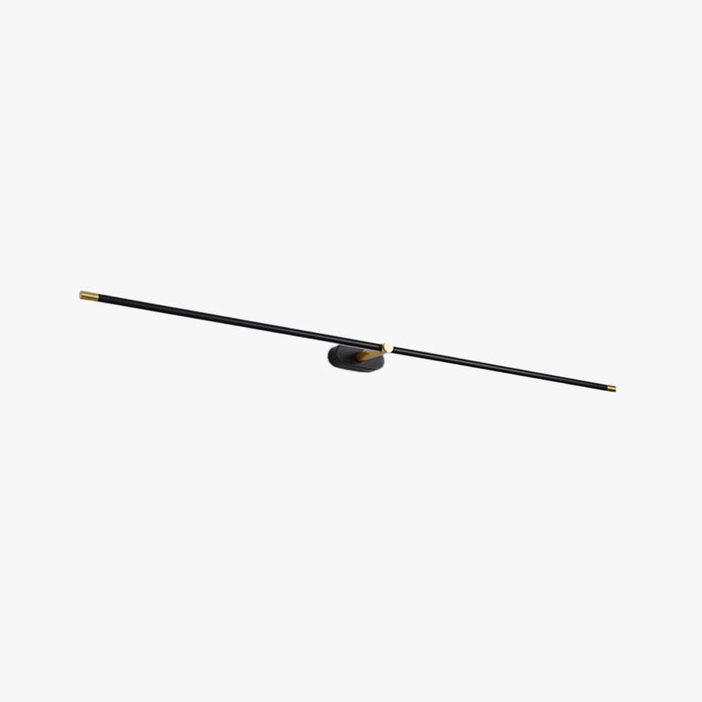 Lockhone Ivo linear vanity wall light in black with gold end caps on a plain white background