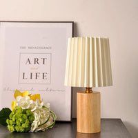 Pleated Column Wood Base Table Lamp 31cm