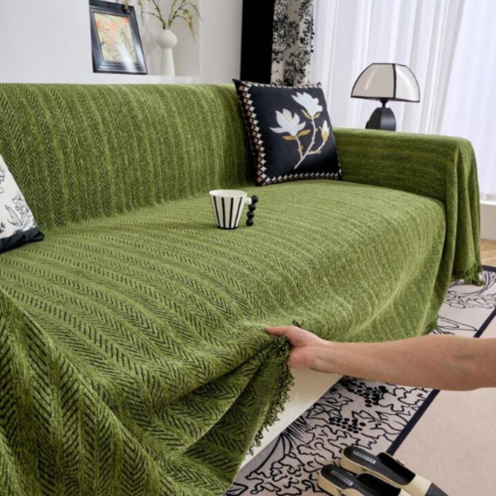 Herringbone Chenille Tassel Sofa Cover