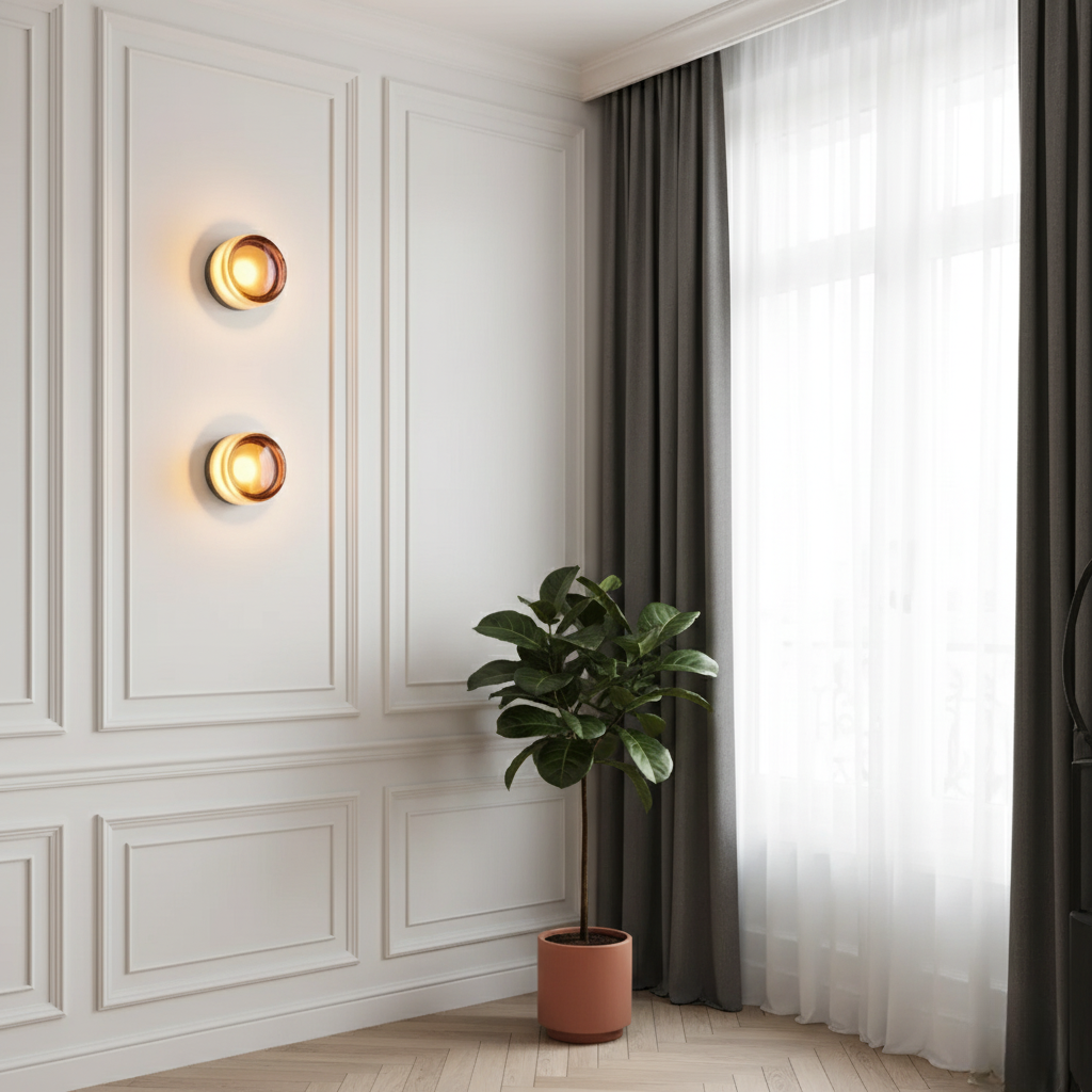 Rondel sconces in hallway