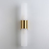 Fela twin sconce brushed brass plain background close profile