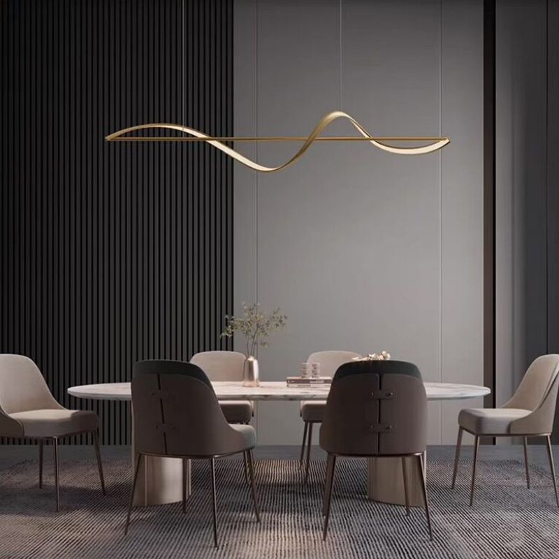 Kavro pendant light suspended over a round dining table against a slatted timber wall