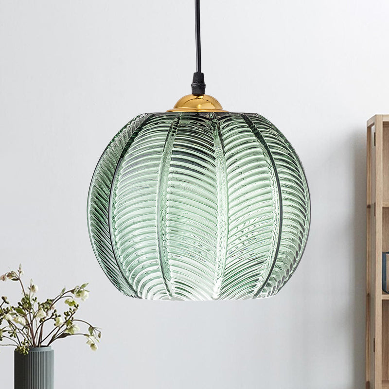 Ribbed Green Glass Pendant Light