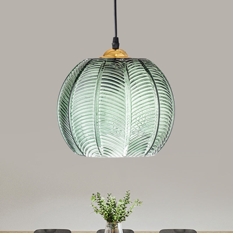 Ribbed Green Glass Pendant Light
