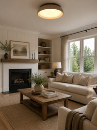 Trava travertine ceiling light in a neutral living room