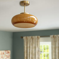 Amber Glass Semi-Flush Ceiling Light